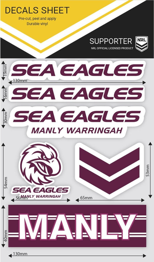 NRL Sticker Decal Sheet - Manly Sea Eagles - Stickers Wordmark - NEW