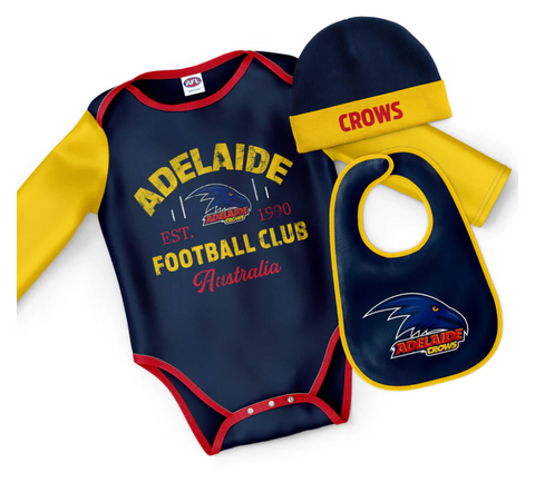 AFL Three Piece 'Rover' Bodysuit Set - Adelaide Crows - Baby Infant