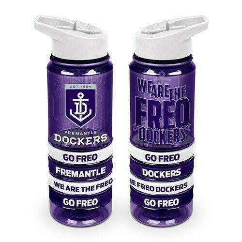 AFL Tritan Drink Water Bottle 650ml - Fremantle Dockers - 4 Wrist Bands - Straw