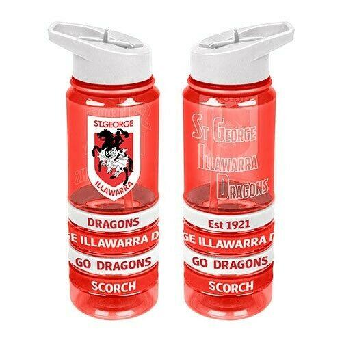 NRL Tritan Drink Water Bottle 650ml - St George Illawarra Dragons- 4 Wrist Bands