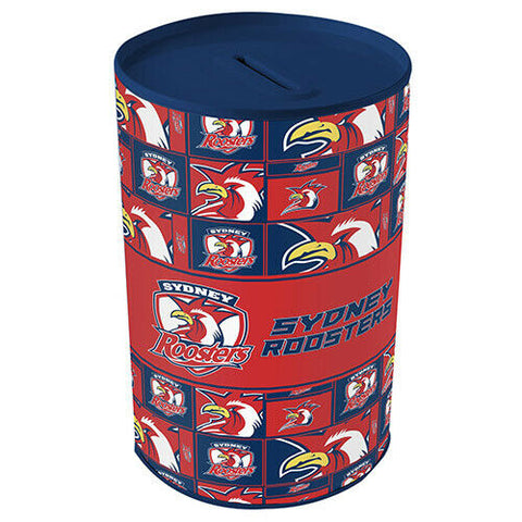 NRL Tin Money Box - Sydney Roosters -  21cm Tall x 10cm Wide