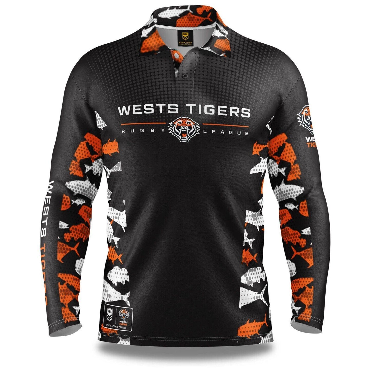 NRL Long Sleeve Reef Runner Fishing Polo Tee Shirt - West Tigers - Adult