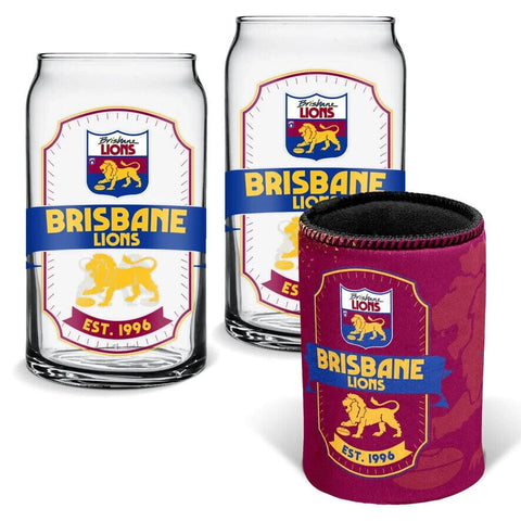 AFL Can Glass Set - Brisbane Lions - Set of 2 Glass & Cooler