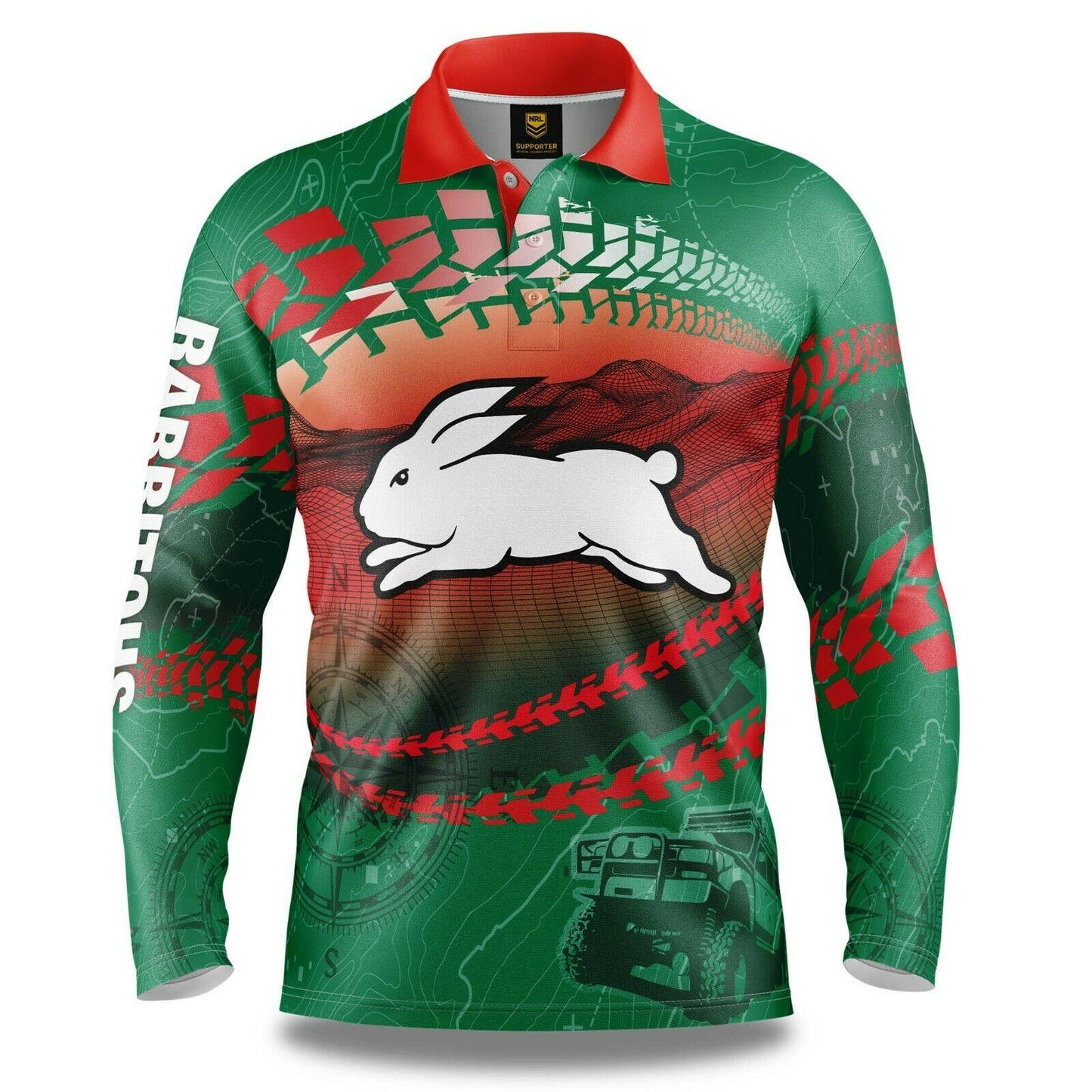 NRL 2021 Trax Off Road Camping Polo Tee Shirt - South Sydney Rabbitohs - Adult