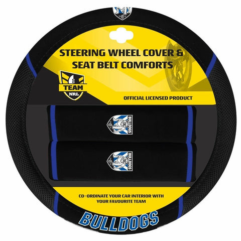 NRL Steering Wheel Cover - Seat Belt Covers - Canterbury Bulldogs