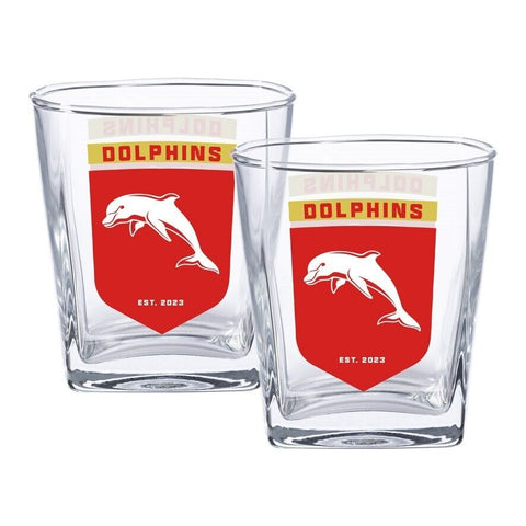 NRL Spirit Glass Set - Dolphins - 250ml Cup - Set Of Two