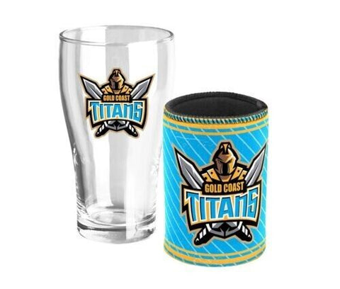 NRL Heritage Pint and Can Cooler Set - Gold Coast Titans - Stubby Cooler