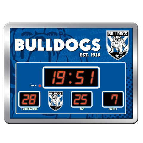 NRL LED Scoreboard Clock - Canterbury Bulldogs - 45x33cm - Time Temp Date
