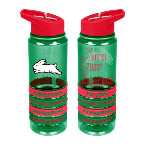 NRL Tritan Drink Water Bottle 650ml - South Sydney Rabbitohs - 4 Wrist Bands