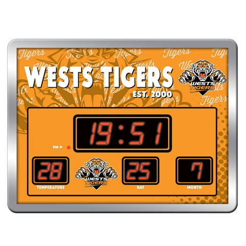 NRL LED Scoreboard Clock - West Tigers - 45x33cm - Time Temp Date