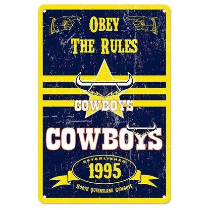 NRL Retro Supporter Tin Sign - North Queensland Cowboys - Man Cave - Heritage