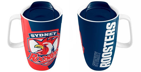NRL Ceramic Travel Coffee Mug - Sydney Roosters - Drink Cup With Lid