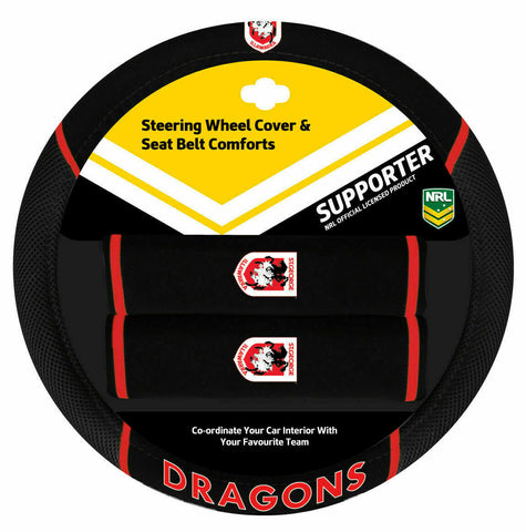 NRL Steering Wheel Cover - Seat Belt Covers - St George Illawara Dragons