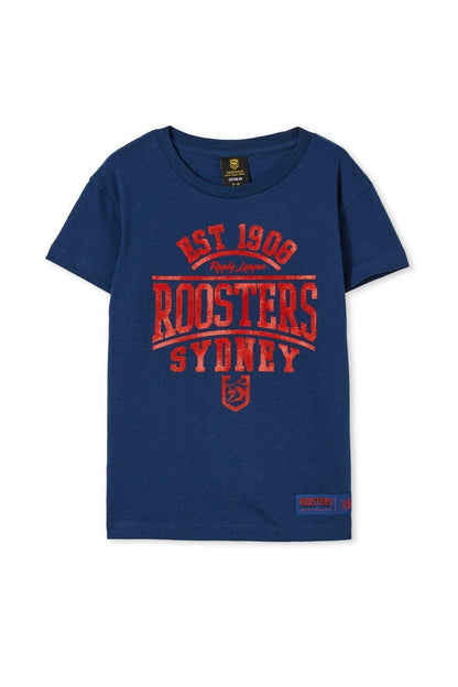 NRL Kids Distressed Flock Tee Shirt - Sydney Roosters - Youth T-Shirt