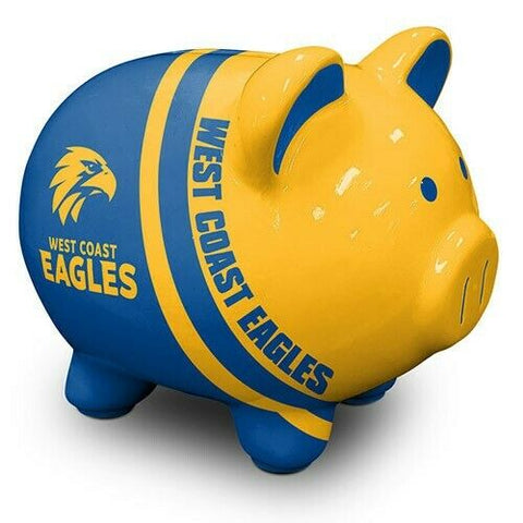 AFL Ceramic Piggy Bank Money Box Coin Slot - West Coast Eagles - 14x12x11cm