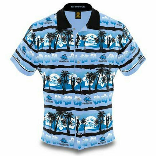NRL Hawaiian Button Up Polo Shirt - Cronulla Sharks - Adult - Rugby League