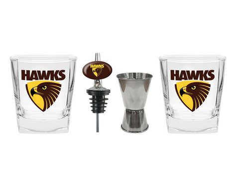 AFL 2 Spirit Glass Jigger and Pourer Set - Hawthorn Hawks - Gift Set
