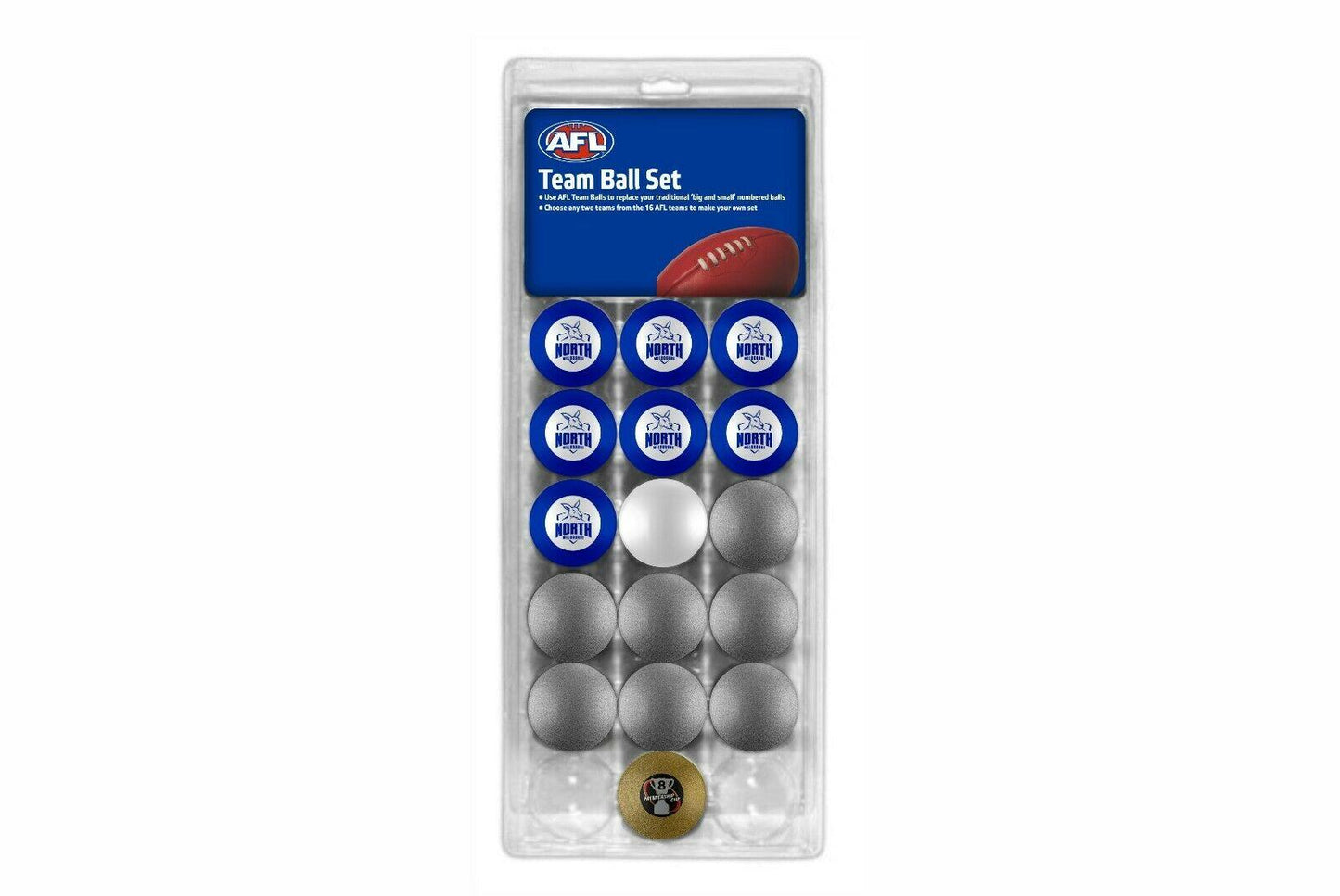AFL Pool Snooker Billiards 16 Ball Full Set - North Melbourne Kangaroos