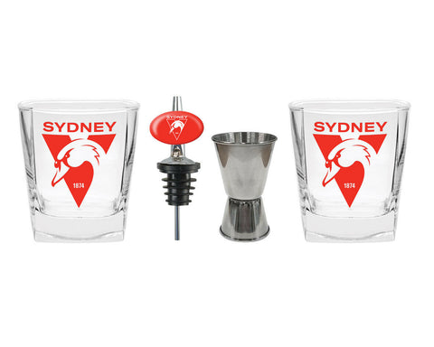 AFL 2 Spirit Glass Jigger and Pourer Set - Sydney Swans - Gift Set