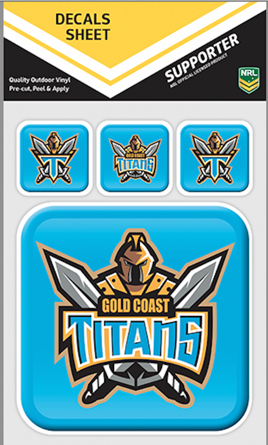 NRL App Stricker Decal Set - Gold Coast Titans - 13x13CM Large 4x4CM Small