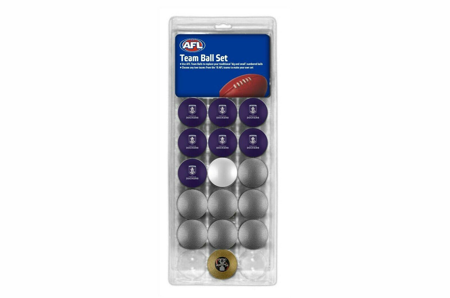 AFL Pool Snooker Billiards 16 Ball Full Set - Team Vs Colour - Fremantle Dockers