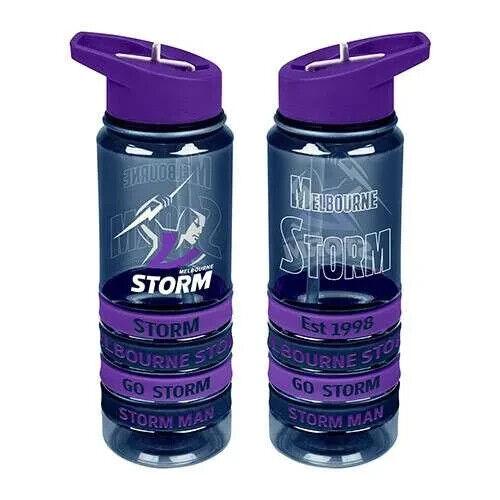 NRL Tritan Drink Water Bottle 650ml - Melbourne Storm - 4 Wrist Bands