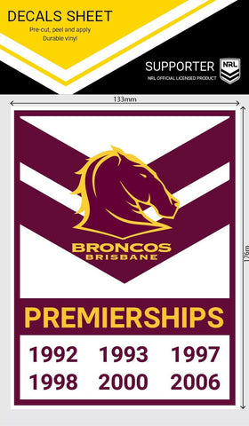NRL Premiership History Decal - Brisbane Broncos - Premier Stickers