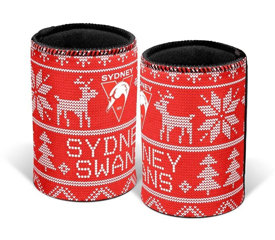 AFL Christmas Stubby Cooler - Sydney Swans - Rubber Base - XMAS