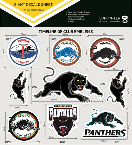 NRL Giant Decal Sheet - Penrith Panthers - Timeline Of Club Logos - Stickers