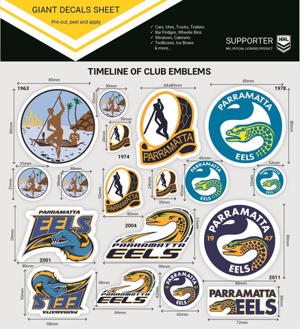 NRL Giant Decal Sheet - Parramatta Eels - Timeline Of Club Logos - Stickers