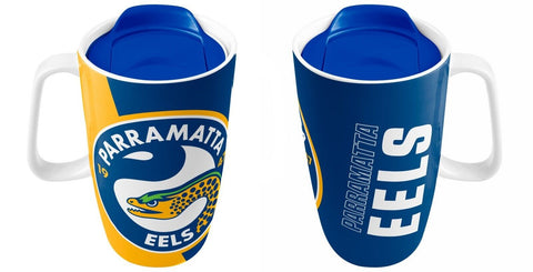 NRL Ceramic Travel Coffee Mug - Paramatta Eels - Drink Cup With Lid