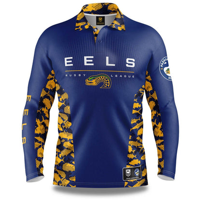 NRL Long Sleeve Reef Runner Fishing Polo Shirt - Parramatta Eels - YOUTH