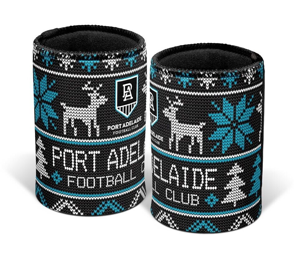 AFL Christmas Stubby Cooler - Port Adelaide Power - Rubber Base - XMAS