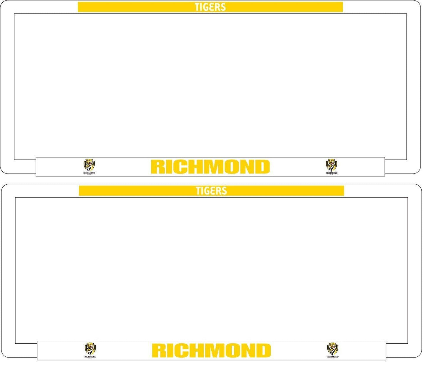 AFL Car Number Plate Frame Set Of Two - Richmond Tigers - Front/Back