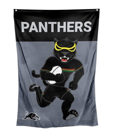 NRL Mascot Wall Flag - Penrith Panthers - Cape Flag - Approx 100cm x 70cm