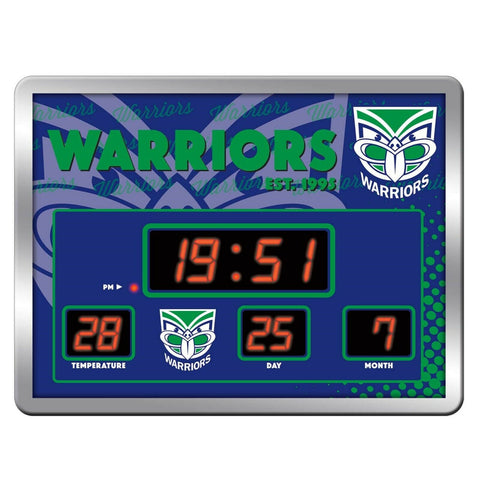 NRL LED Scoreboard Clock - New Zealand Warriors - 45x33cm - Time Temp Date