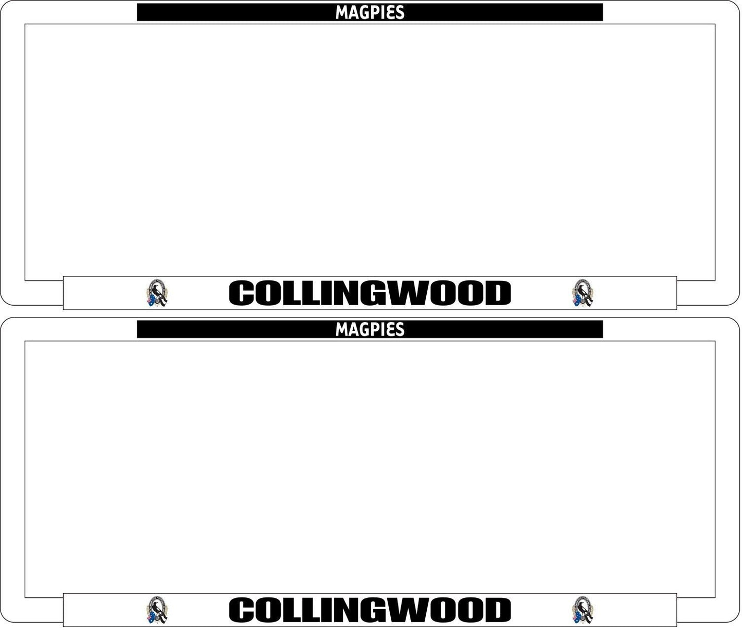 AFL Car Number Plate Frame Set Of Two - Collingwood Magpies - Front/Back