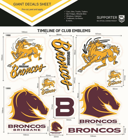 NRL Giant Decal Sheet - Brisbane Broncos - Timeline Of Club Logos - Stickers