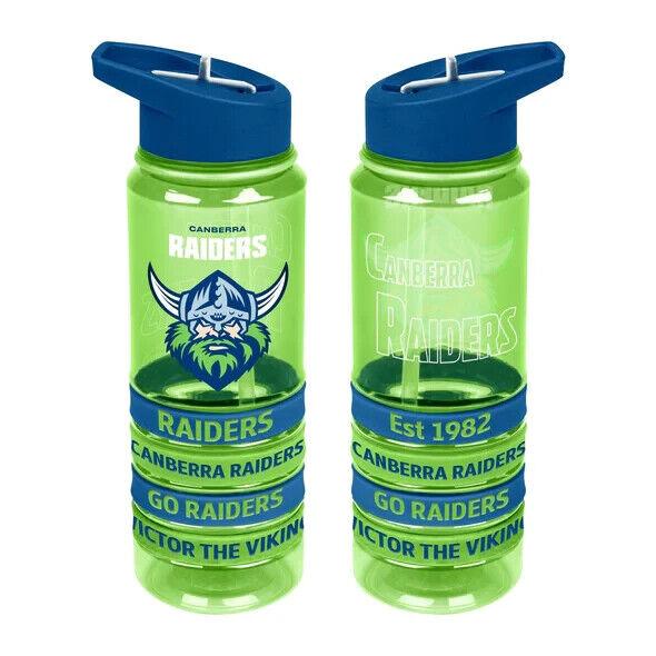 NRL Tritan Drink Water Bottle 650ml - Canberra Raiders - 4 Wrist Bands