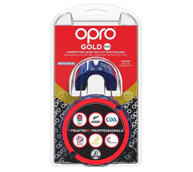 OPRO GOLD Self-Fit Mouthguard - YOUTH - Up to Age 10 - Blue/Pearl