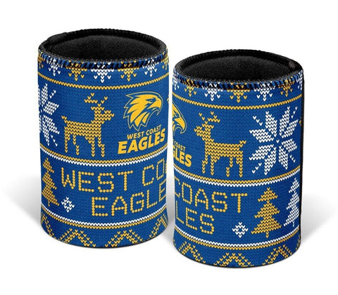 AFL Christmas Stubby Cooler - West Coast Eagles - Rubber Base - XMAS