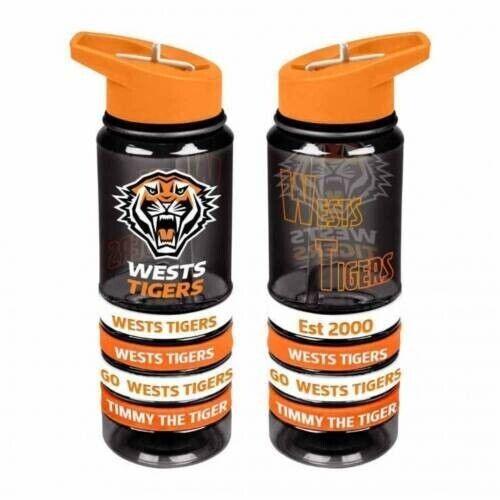 NRL Tritan Drink Water Bottle 650ml - (New) West Tigers - 4 Wrist Bands