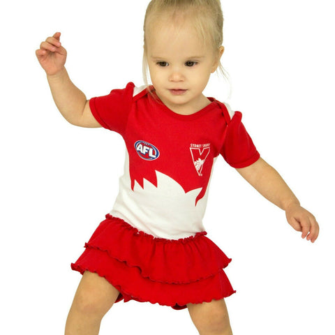 AFL Girls Tutu Footy Suit Body Suit - Sydney Swans - Baby Toddler Infant