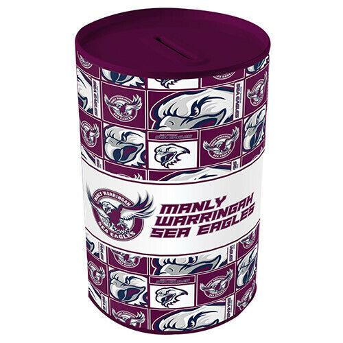 NRL Tin Money Box - Manly Sea Eagles -  21cm Tall x 10cm Wide