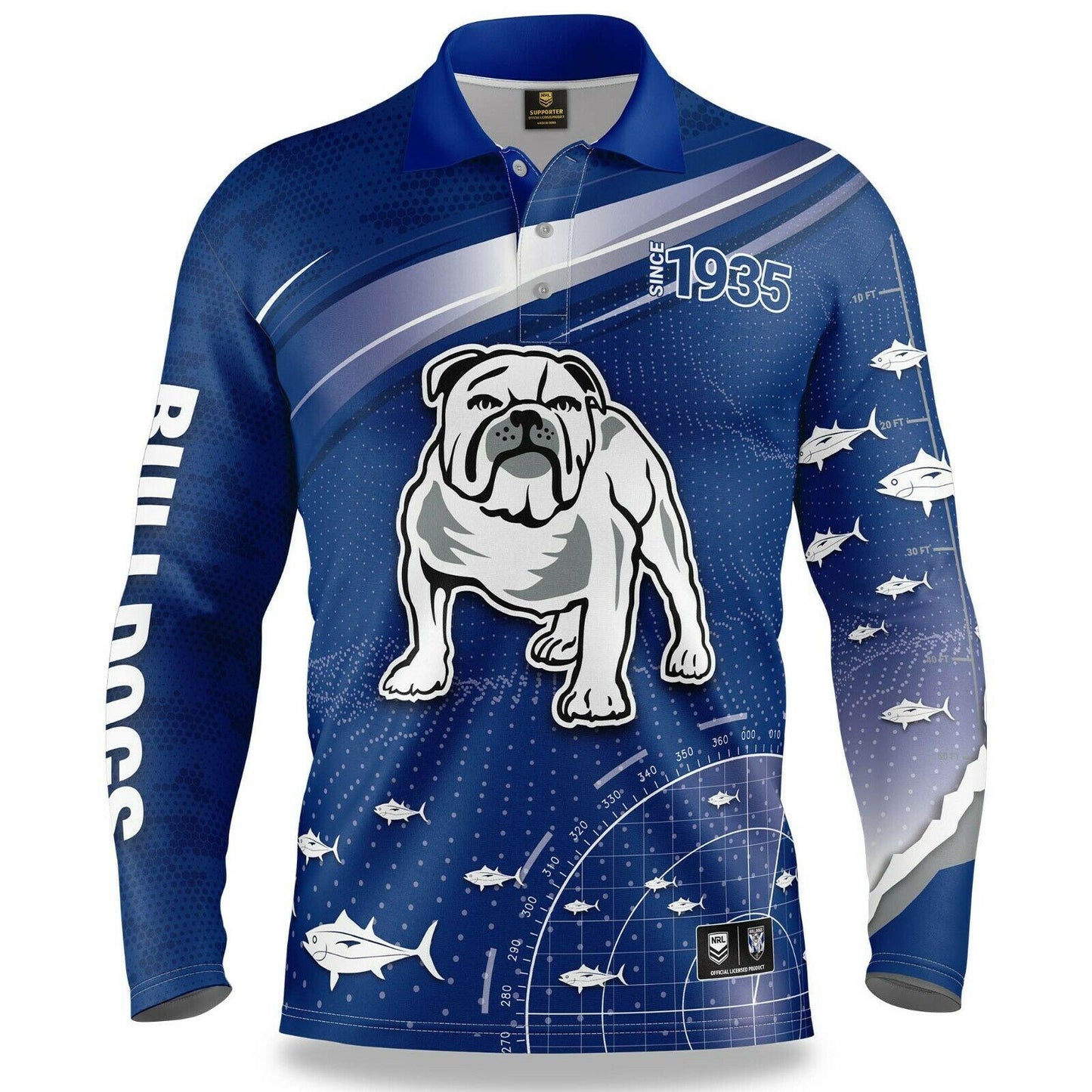 NRL Long Sleeve Fishfinder Fishing Polo Tee Shirt - Canterbury Bulldogs - YOUTH