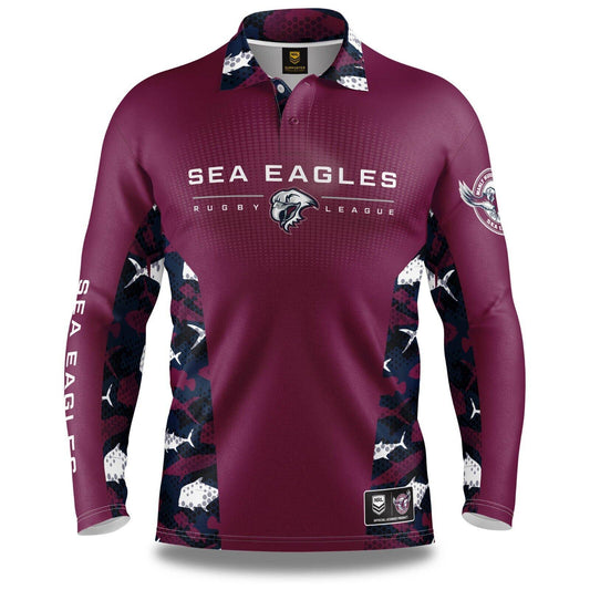 NRL Long Sleeve Reef Runner Fishing Polo Shirt - Manly Sea Eagles - YOUTH