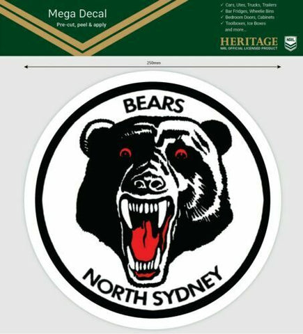NRL Mega Heritage Decal - North Sydney Bears - Car Sticker 250mm