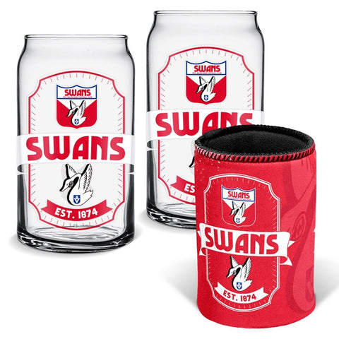 AFL Can Glass Set - Sydney Swans - Set of 2 Glass & Cooler