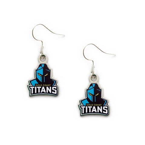 NRL Logo Metal Earrings - Gold Coast Titans - Surgical Steel - Drop Earrings