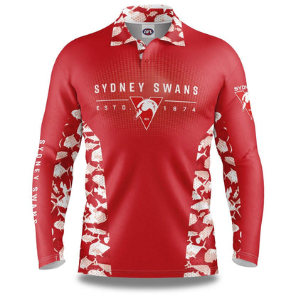AFL Long Sleeve Reef Runner Fishing Polo Tee Shirt - Sydney Swans - Adult